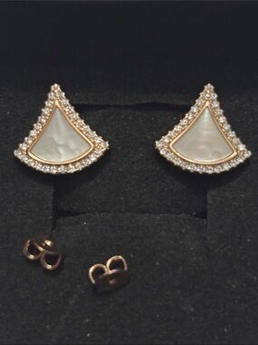 Bvgarli Rose Gold Mother-of-Pearl Fan Stud Earrings
